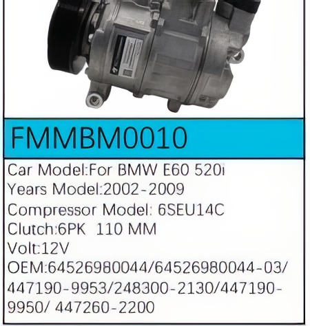 PartzBiz CE: -สำหรับคอมเพรสเซอร์ BMW - FMMBM0010 PartzBiz CE: -สำหรับคอมเพรสเซอร์ BMW - FMMBM0010