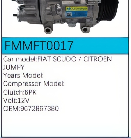 PartzBiz CE: -Compressor for Fiat - FMMFT0017 PartzBiz CE: -Compressor for Fiat - FMMFT0017